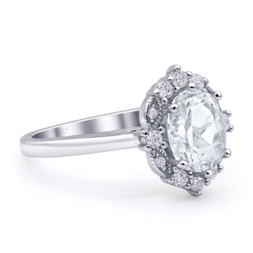 Halo Ballerina Style Oval Engagement Ring Cubic Zirconia 925 Sterling Silver Wholesale